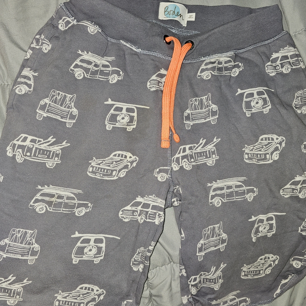 Boden Gray Joggers with Car Print and Orange Drawstring 14